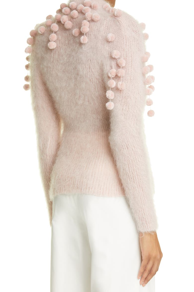 Pompom Turtleneck Cashmere Sweater, Alternate, color, ICE PINK