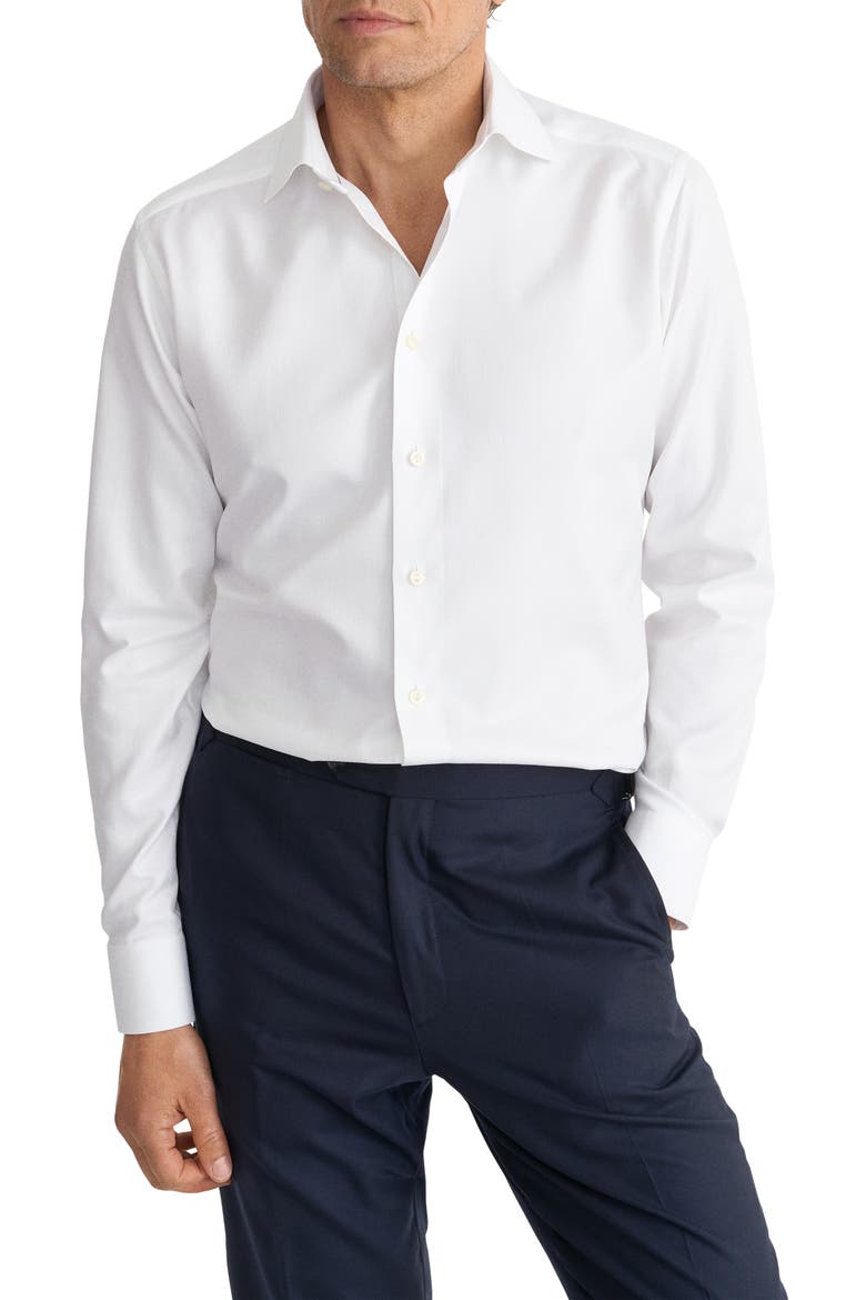 Slim Fit Herringbone Cotton Shirt, Main, color, WHITE