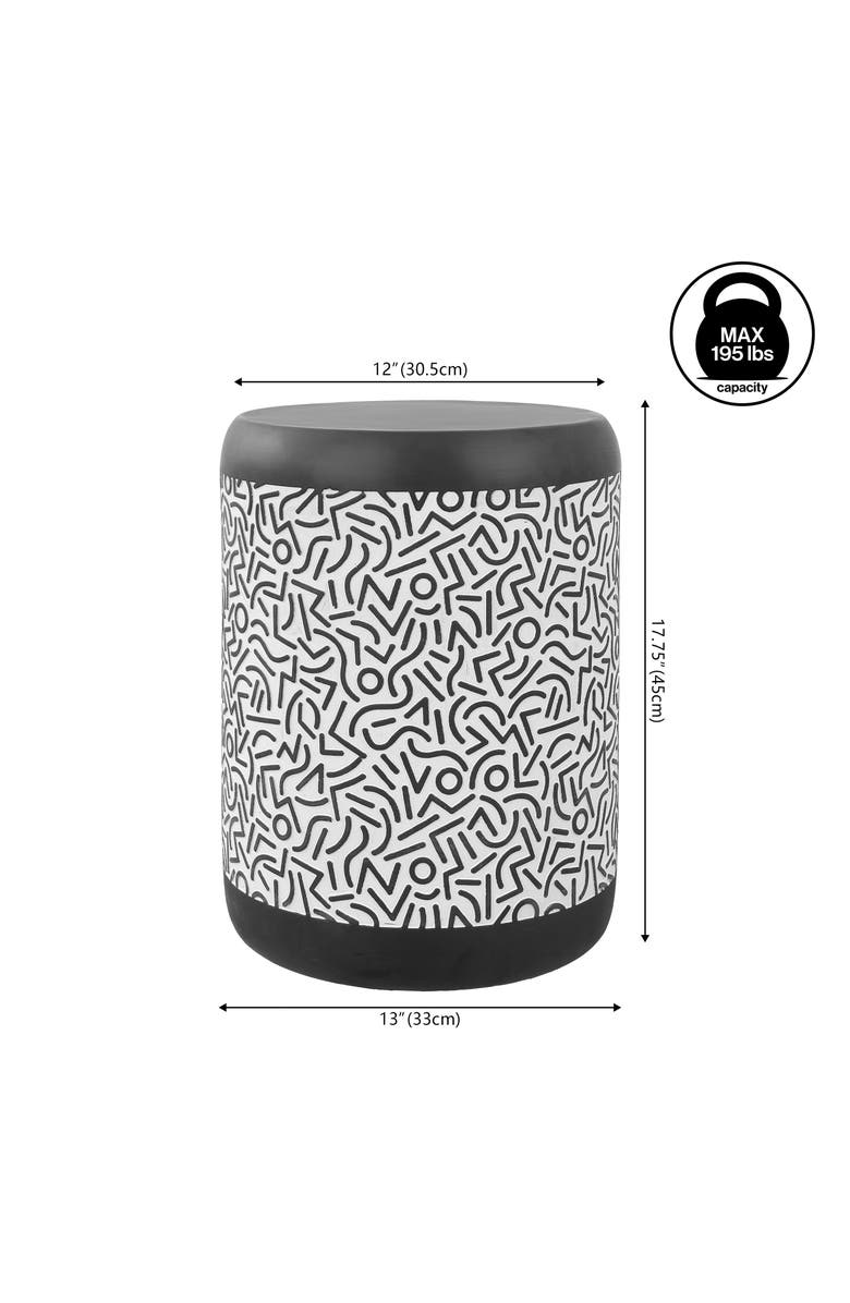 JONATHAN Y Indi 17.75" Modern Bohemian Geometric Drum Garden Stool, Alternate, color, Black/White
