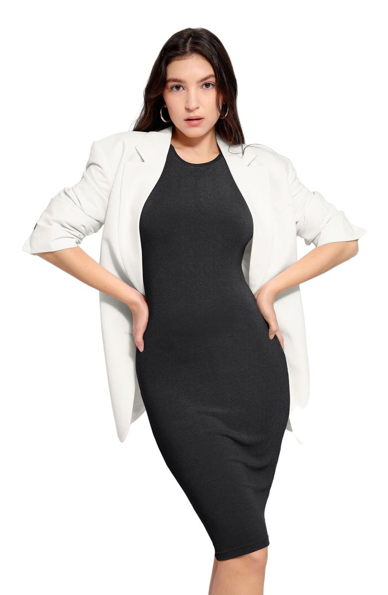 Popilush Shapewear Modal Tummy Control Midi Dress, Alternate, color, Midnight Black