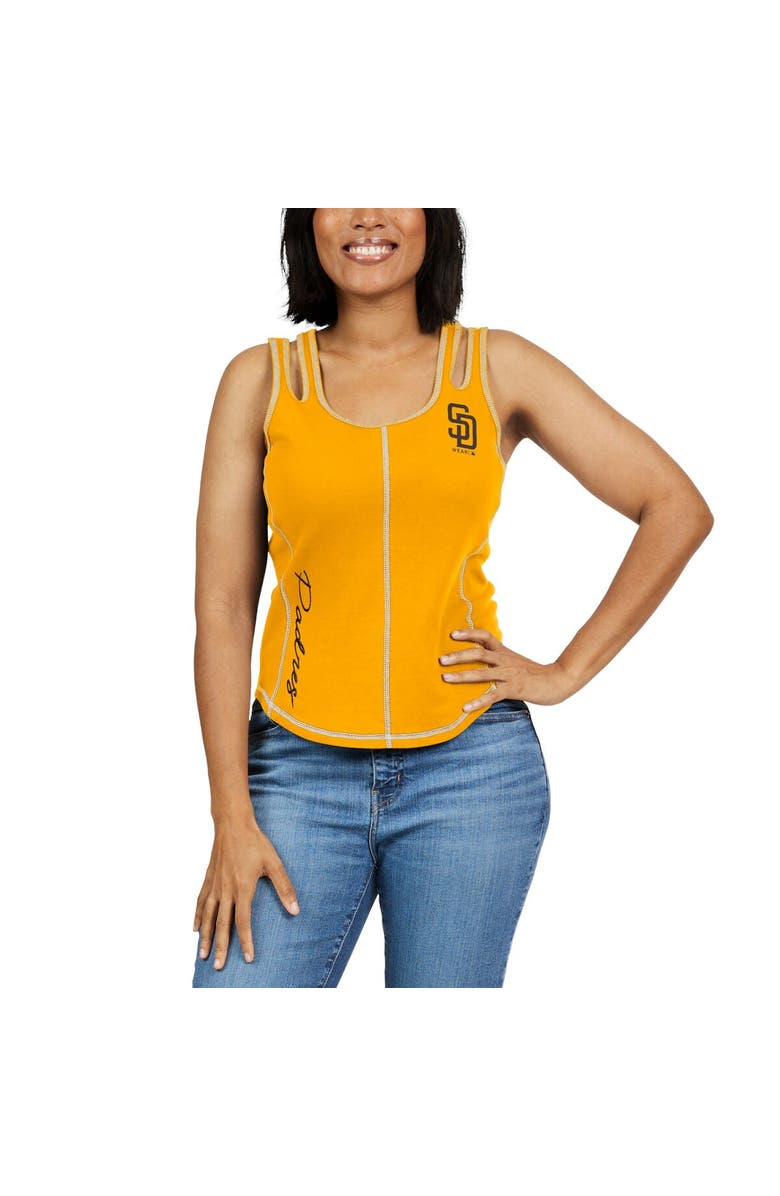 WEAR by Erin Andrews Women's WEAR by Erin Andrews Gold San Diego Padres Contrast Stitch Tank Top, Alternate, color, 