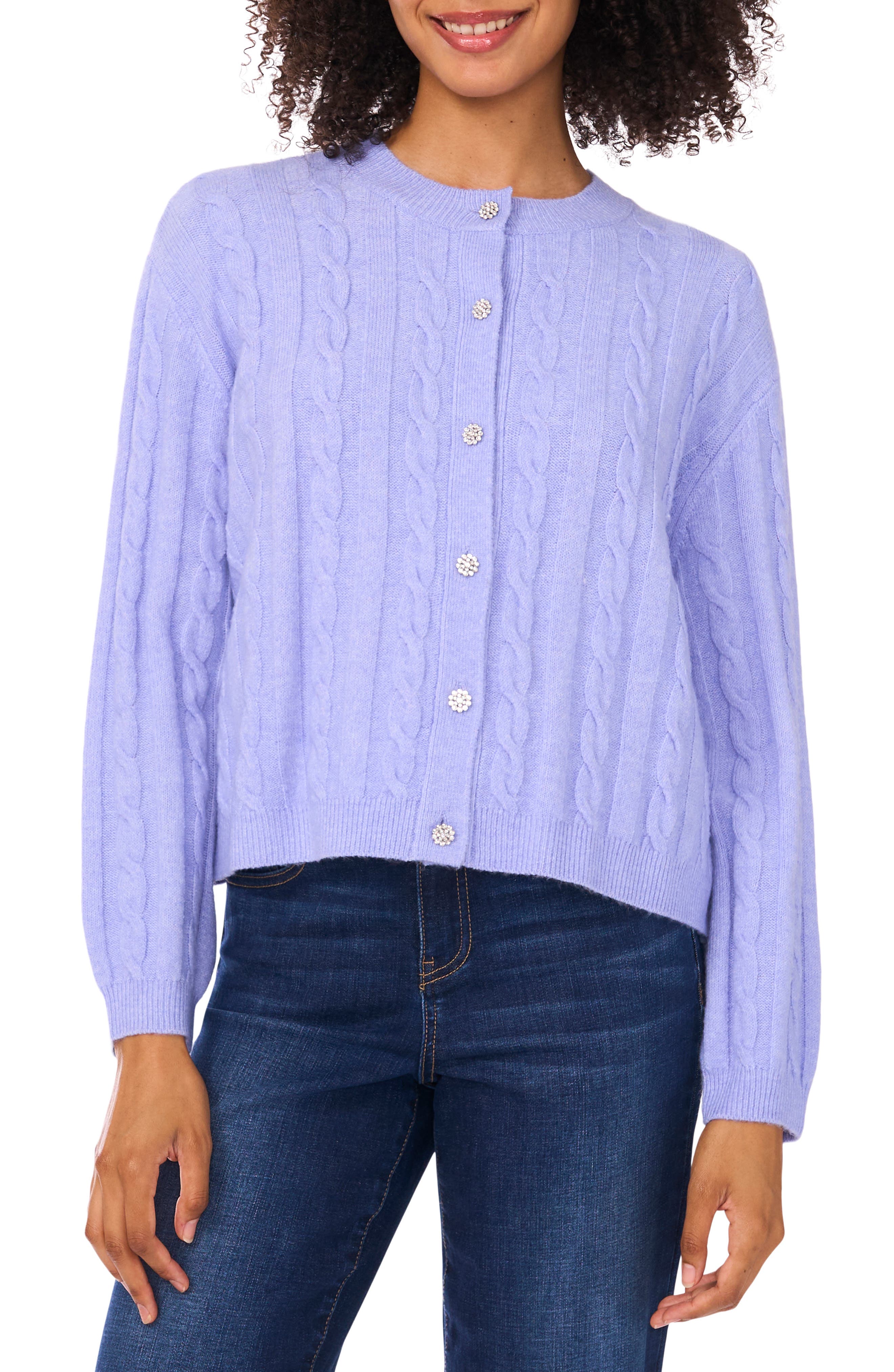 CeCe Jewel Button Cable Knit Crop Cardigan