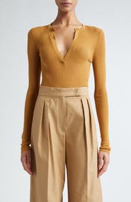 Max Mara Saggina Split Neck Rib Silk Top