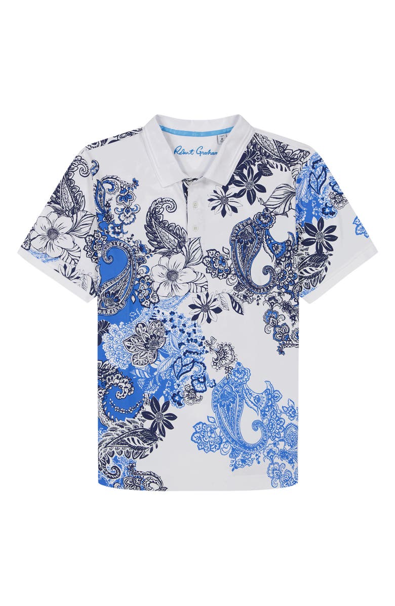 Robert Graham Orzell Paisley Print Cotton Polo, Alternate, color, White