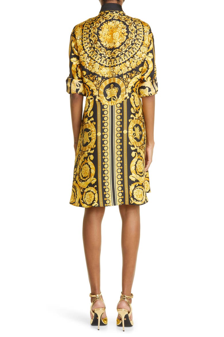 Barocco Print Silk Shirtdress, Alternate, color, BLACK GOLD