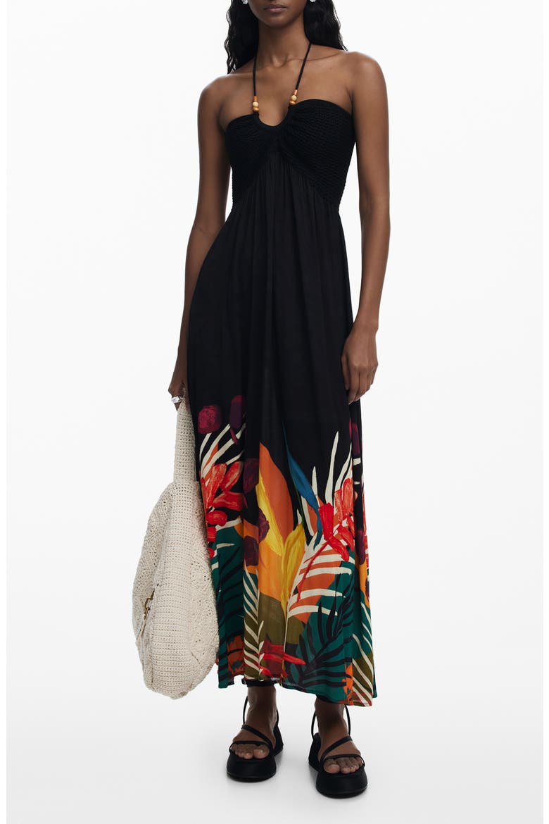 Beaded Mixed Media Maxi Cover-Up Sundress, Main, color, BLACK