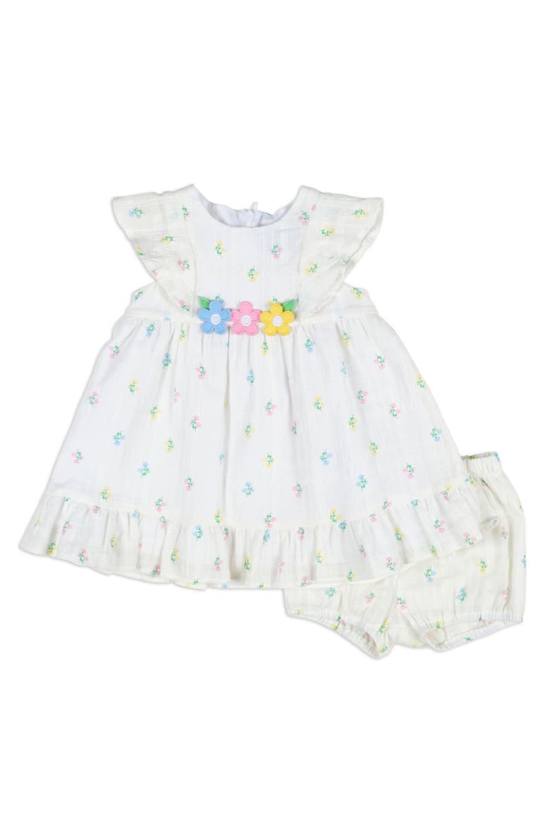 Textured Lawn Floral Printed Dress With Flowers and Bloomer, Main, color, White / Multicolor
