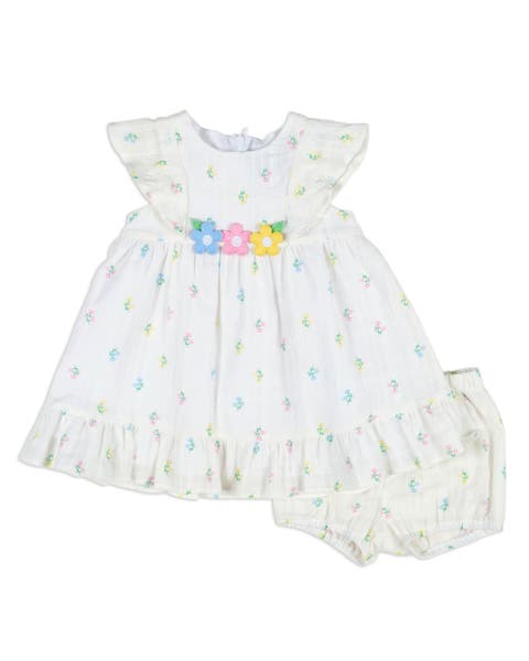 Textured Lawn Floral Printed Dress With Flowers and Bloomer