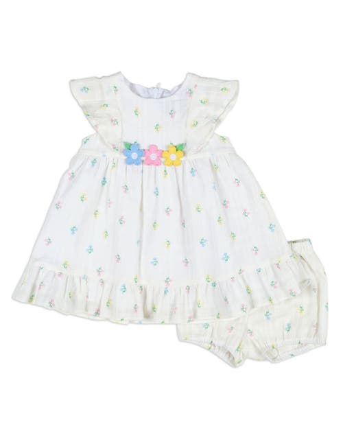 Florence Eiseman Textured Lawn Floral Printed Dress With Flowers And Bloomer In White/multicolor