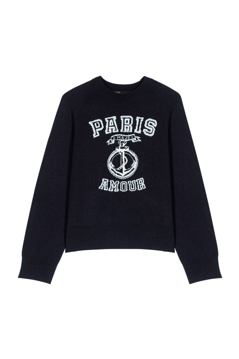 Round-neck slogan sweater, Alternate, color, Navy