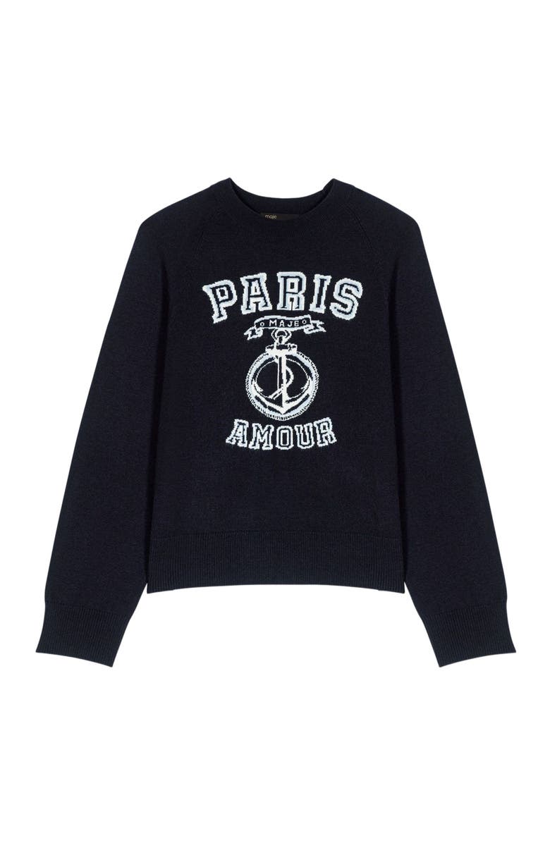 maje Round-neck slogan sweater, Alternate, color, Navy