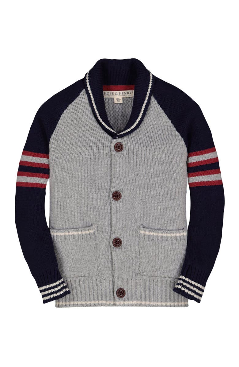 Hope & Henry Baby Boys' Shawl Collar Cardigan, Infant, Main, color, Grey Heather With Navy