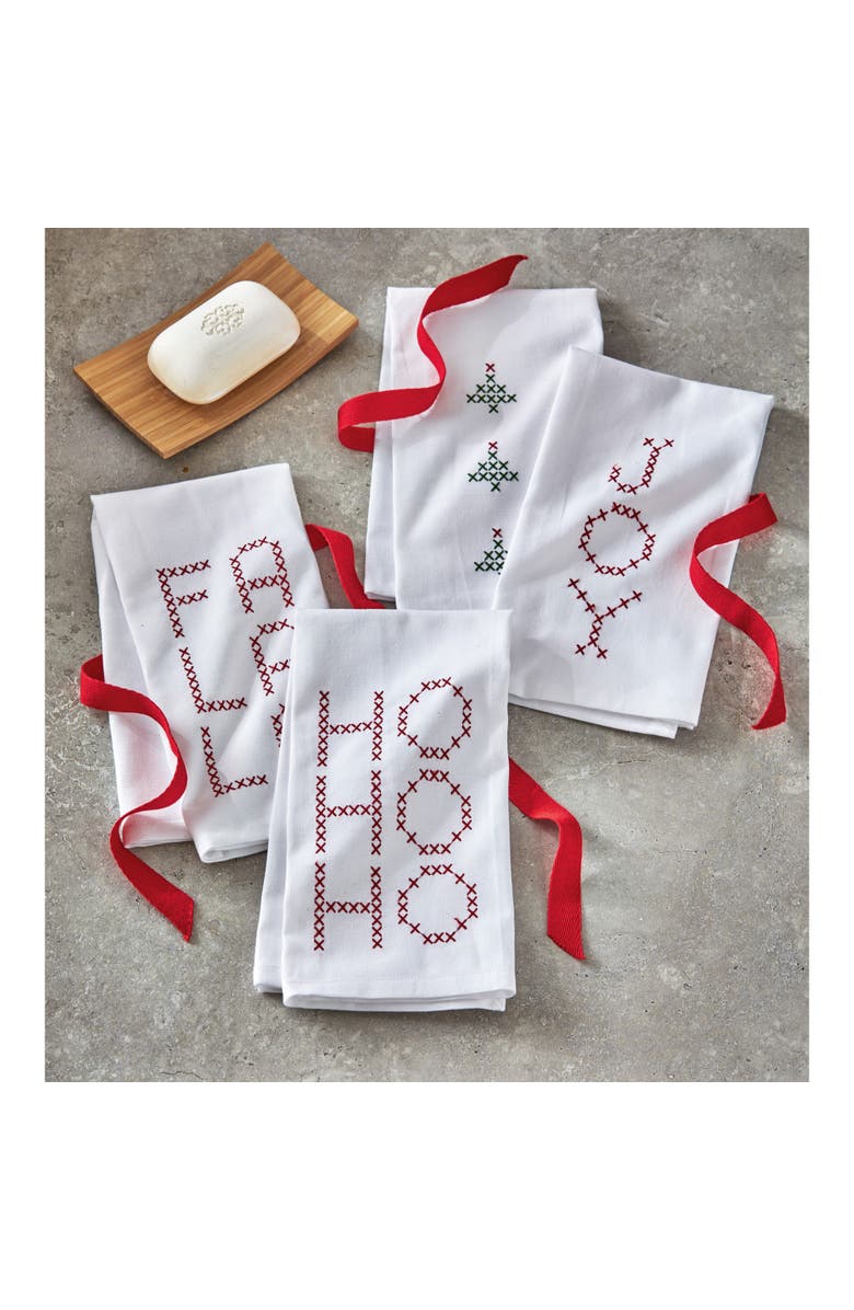 tag Ho Ho Ho Fa La La Embroidered Guest Towels Set of 2 Cotton, Alternate, color, White