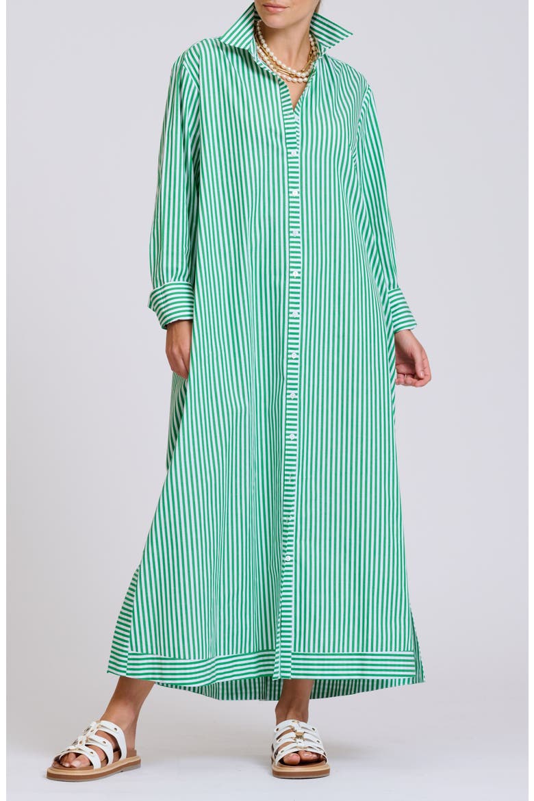 Sybil Stripe Long Sleeve Cotton Shirtdress, Main, color, PEA GREEN STRIPE