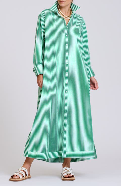 Sybil Stripe Long Sleeve Cotton Shirtdress