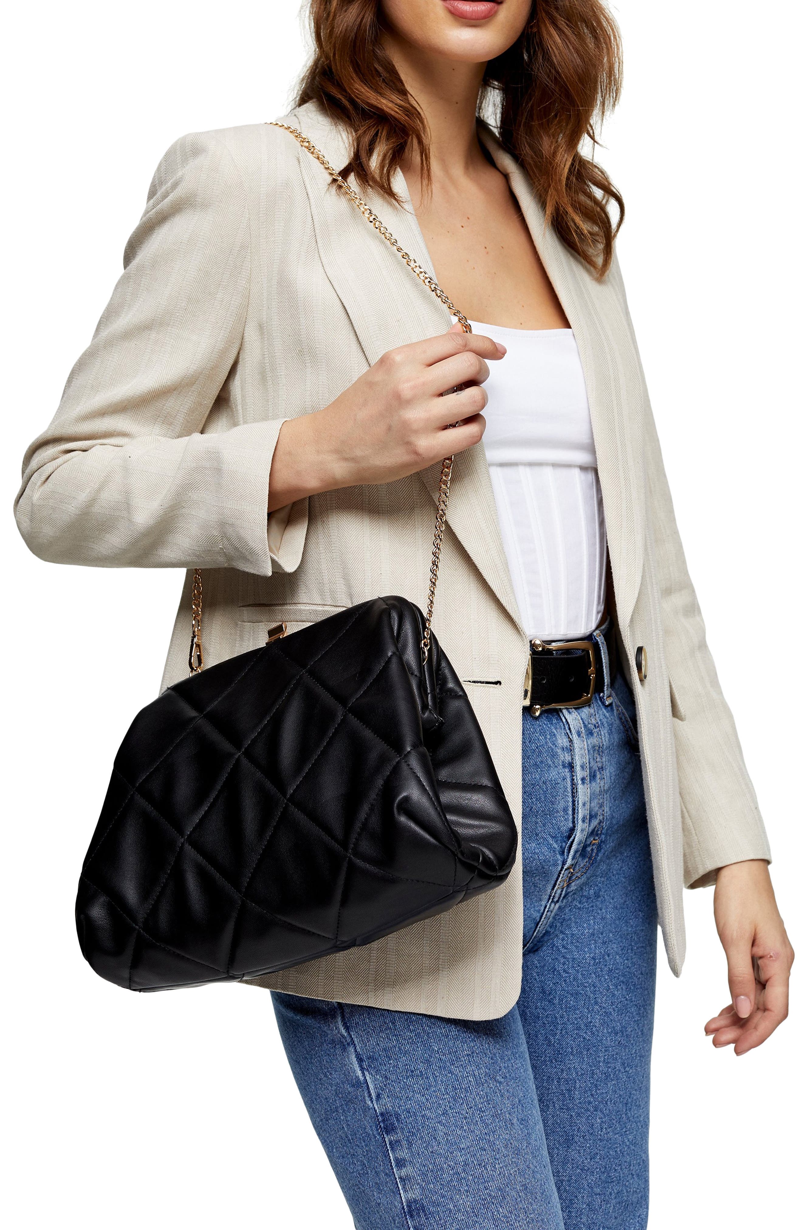 Topshop Quilted Faux Leather Clutch, Alternate, color, 