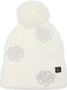Nanette Lepore Floral Beanie with Faux Fur Pom
