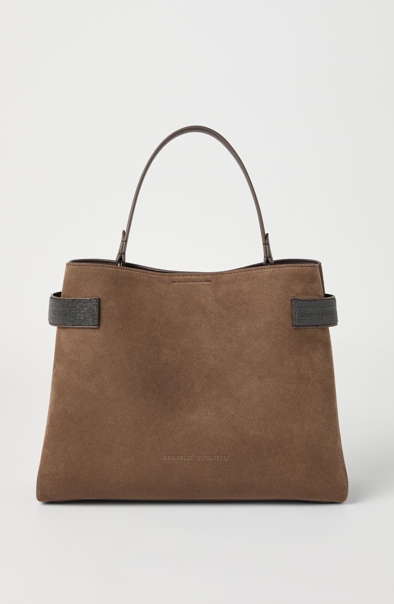 Brunello Cucinelli Suede Top-Handle Essence bag, Alternate, color,