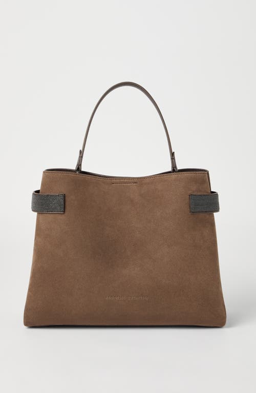 Brunello Cucinelli Suede Top-handle Essence Bag In Brown