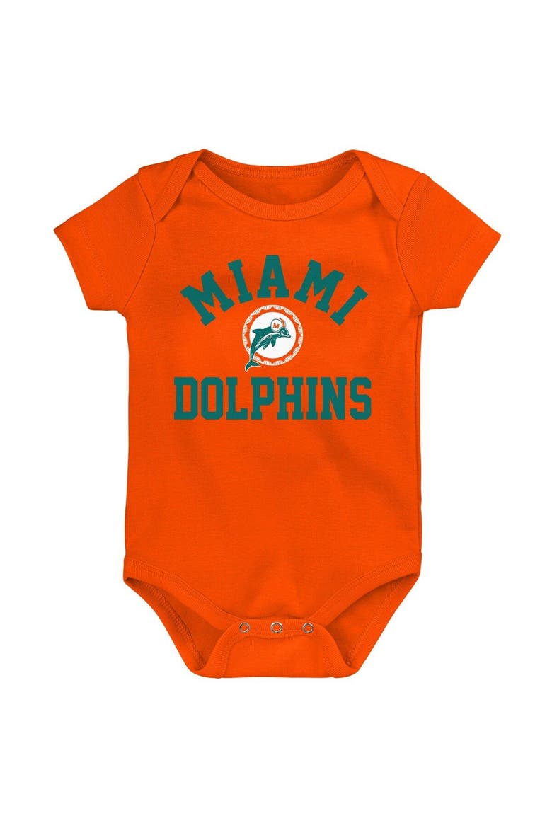 Newborn & Infant Aqua/Orange/Heather Gray Miami Dolphins Three-Pack Eat, Sleep & Drool Retro Bodysuit Set, Alternate, color, Aqua
