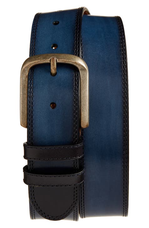 Mens navy blue leather belt best sale