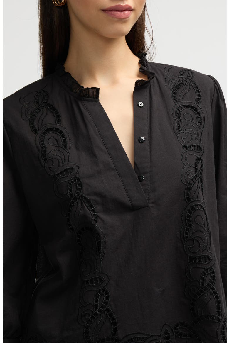 Embroidered Cotton Top, Alternate, color, BLACK