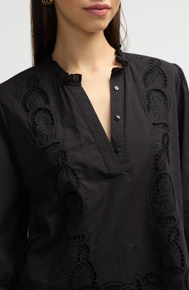 NVLT Embroidered Cotton Top, Alternate, color, Black