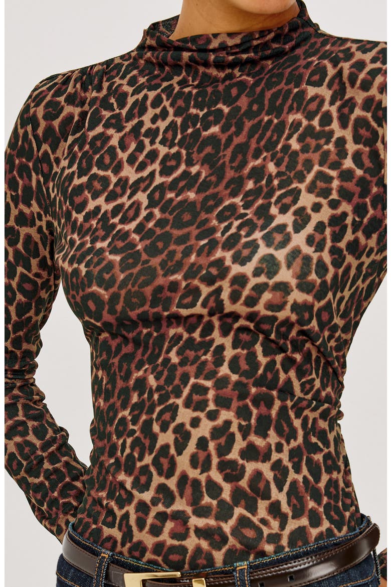 Joelle Mock Neck Mesh Top, Alternate, color, BROWN NALA