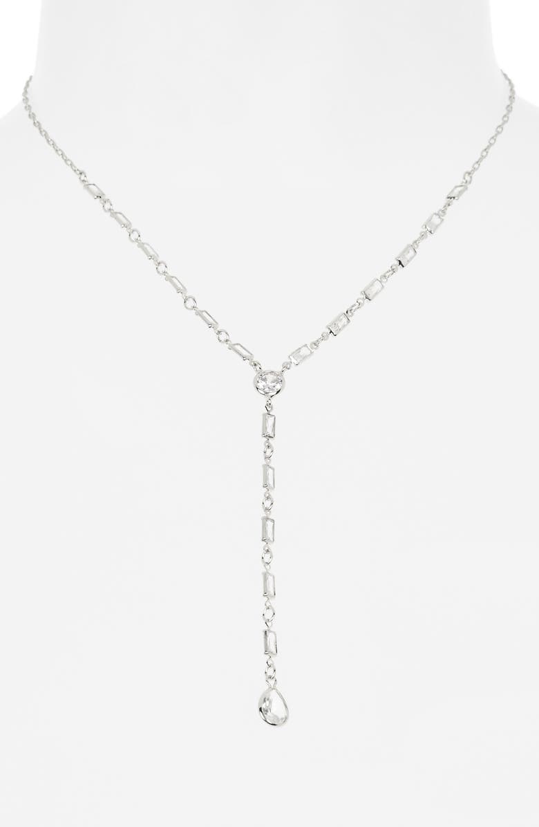 NORDSTROM RACK Cubic Zirconia Y-Necklace, Alternate, color, Clear- Silver
