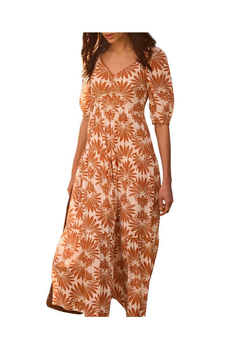 MINT VELVET Floral V-neck Printed Midi Dress., Alternate, color, Orange