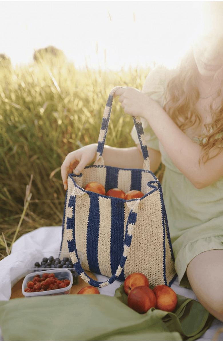 JURGI Multi Stripe Beach Bag, Alternate, color, Navy Stripe