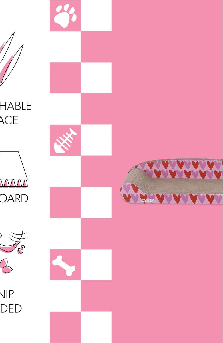 The Licker Store Montego 27.5" Coastal Patterned Cardboard Lounge Bed Cat Scratcher with Catnip, Alternate, color, Pink/Red