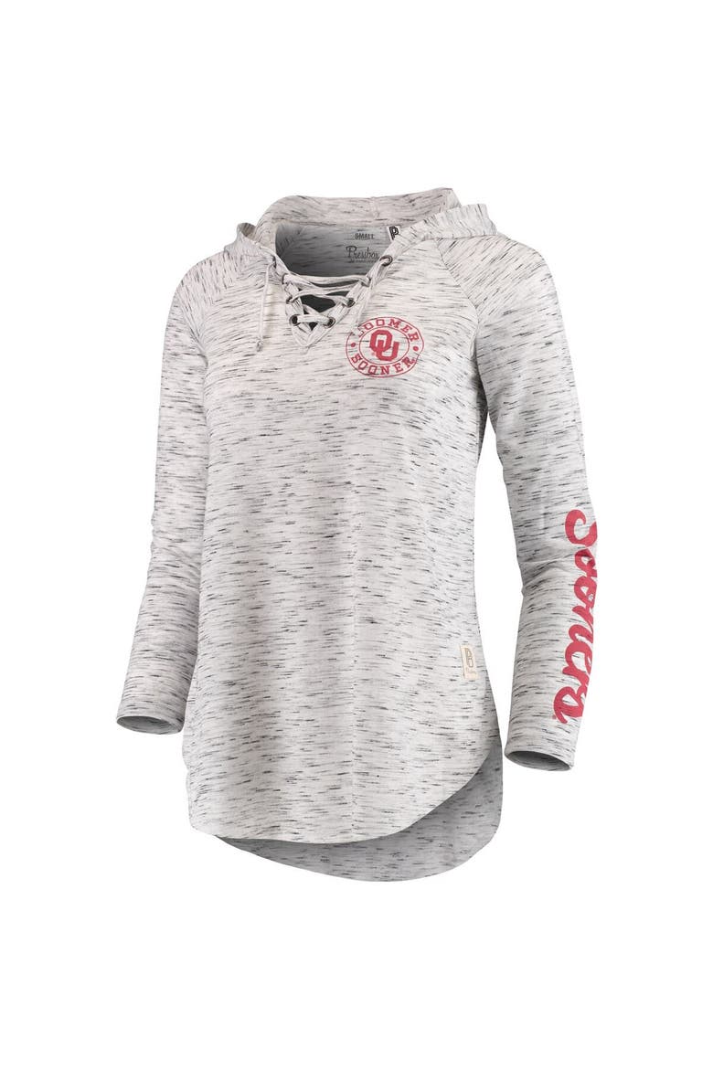 Women's Pressbox Gray Oklahoma Sooners Space Dye Lace-Up V-Neck Long Sleeve T-Shirt, Main, color, Gray