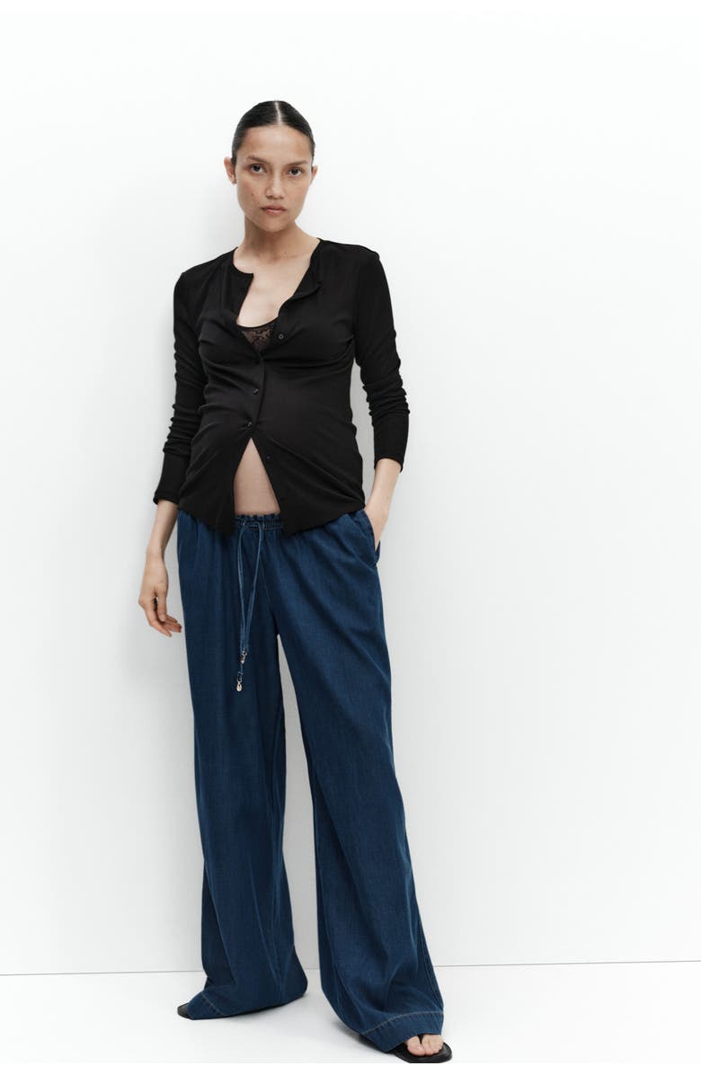 H&M Mama Wide Paper Bag Trousers, Main, color, Dark Denim Blue