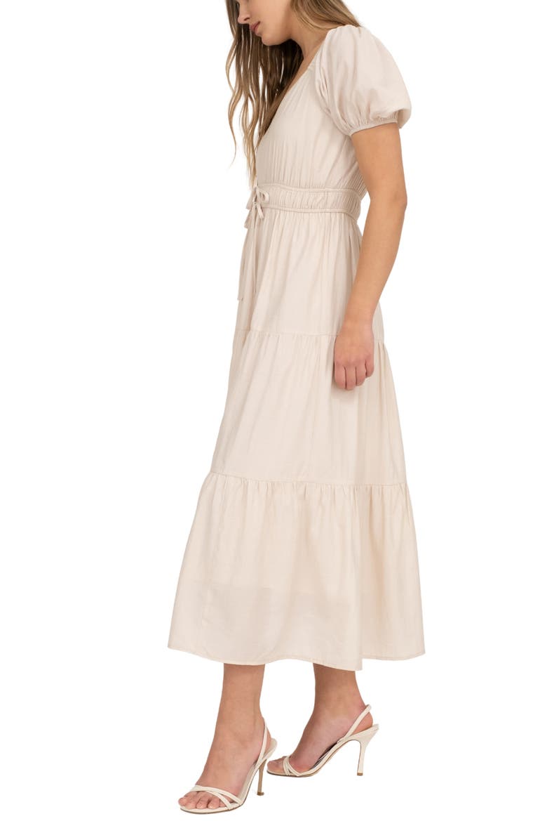 AUGUST SKY Puff Sleeve Tiered Maxi Dress, Alternate, color, Khaki