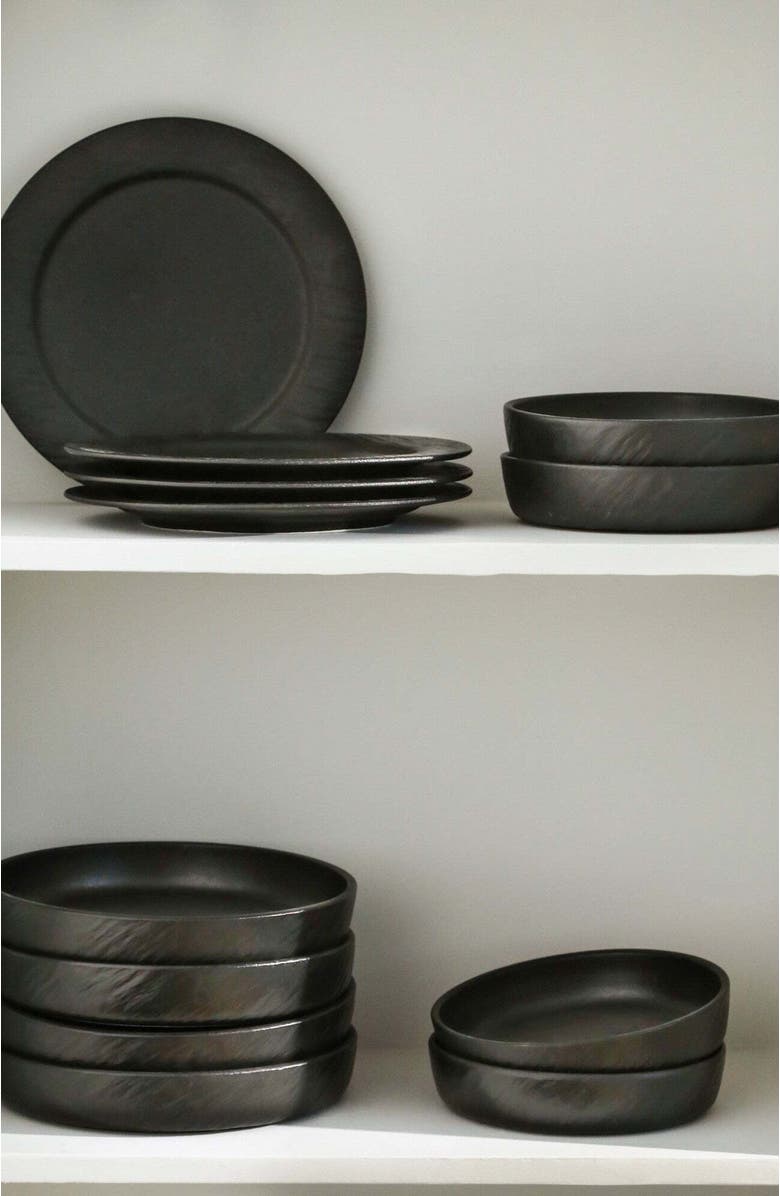 Stone Lain Senso New Bone China 12-Piece Dinnerware Set, Alternate, color, Black