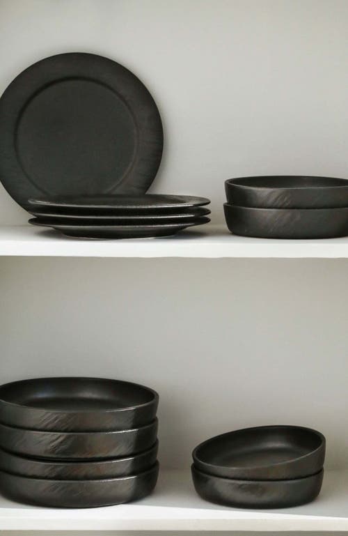 Stone Lain Senso New Bone China 12-piece Dinnerware Set In Black