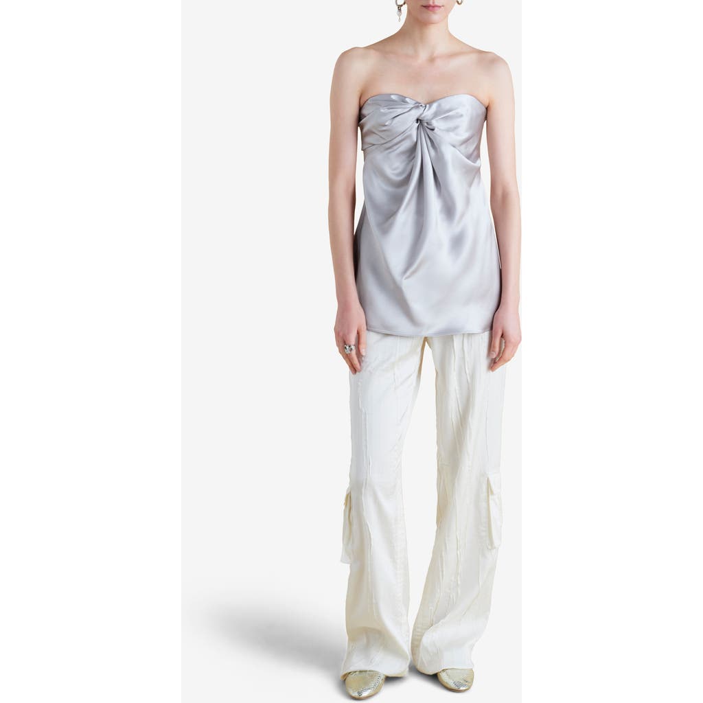 Marina Moscone Crinkled Satin Cargo Trouser In Gray