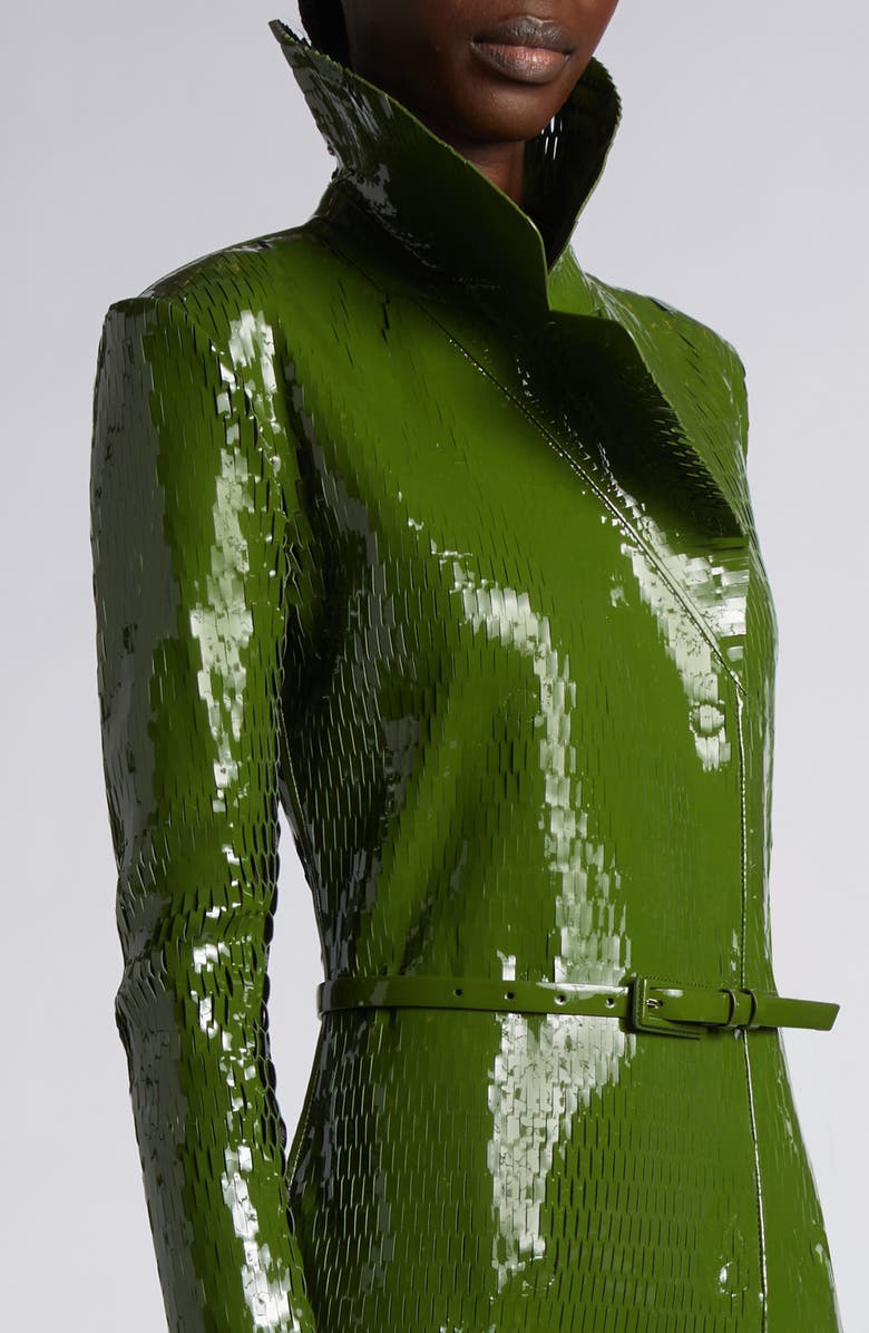 TOM FORD Perforated Patent Leather Trench Coat, Alternate, color, Grass Green/ Black