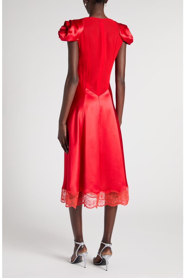 Rosette Sleeve Satin Cocktail Dress, Alternate, color, FLAME RED