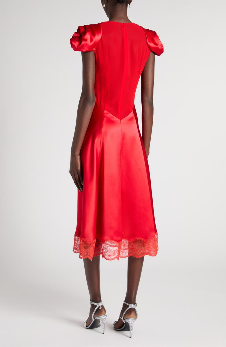 McQueen Rosette Sleeve Satin Cocktail Dress, Alternate, color, Flame Red