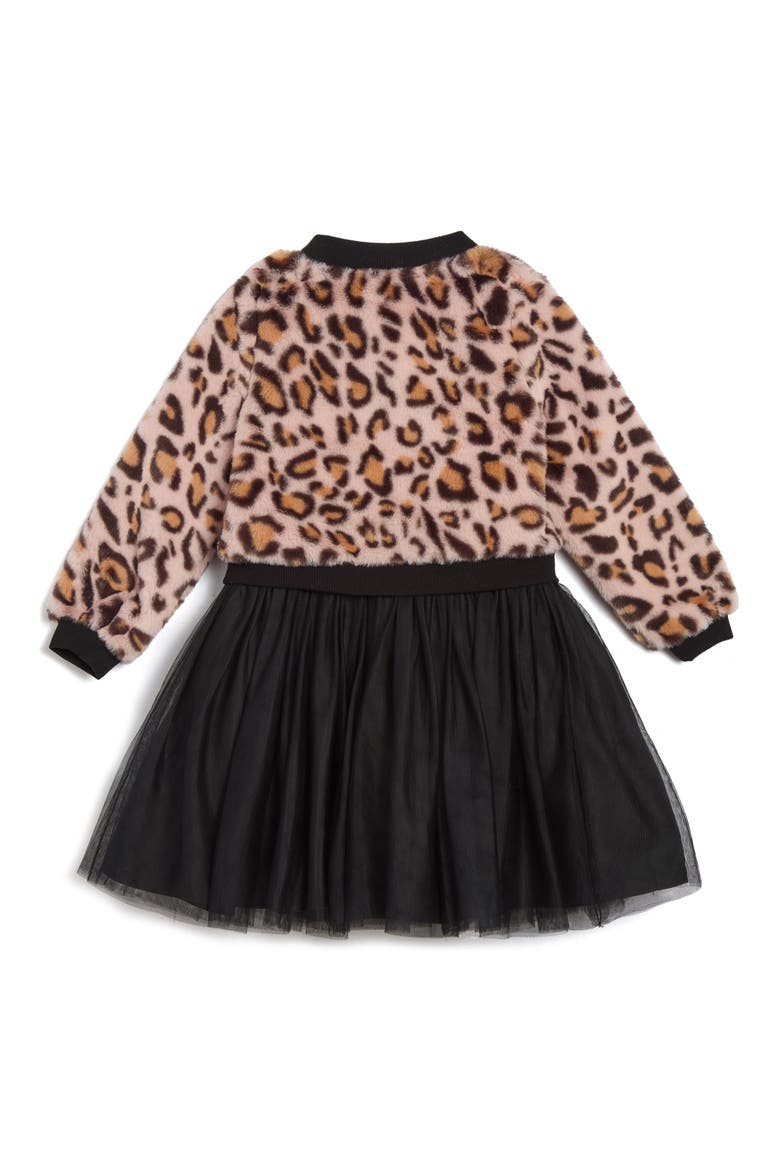 Kids' Maya Party Dress & Leopard Print Bomber Jacket Set, Alternate, color, PINK/ BLACK