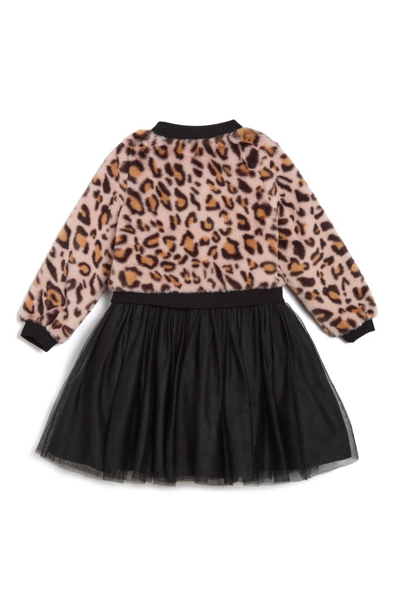 Pippa & Julie Kids' Maya Party Dress & Leopard Print Bomber Jacket Set, Alternate, color, Pink/ Black