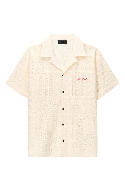 Nathan Oversized Open Weave Button-Up Camp Shirt