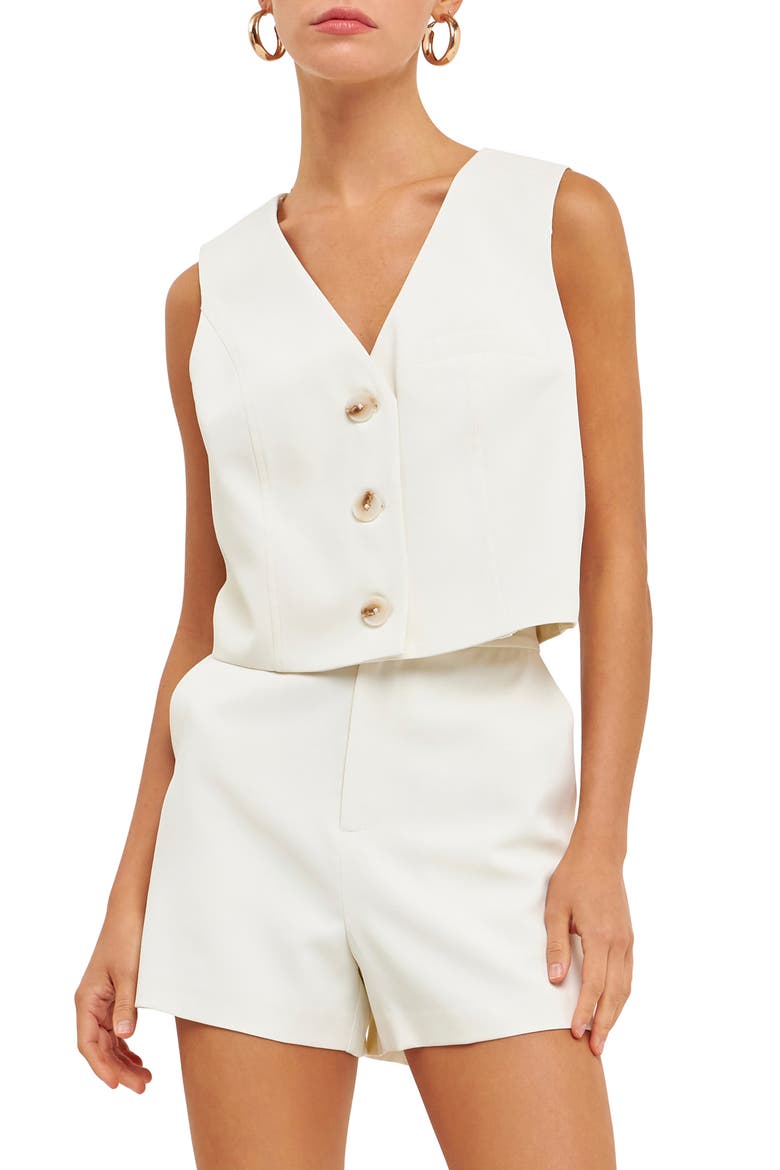 Button-Up Crop Vest, Main, color, CREAM