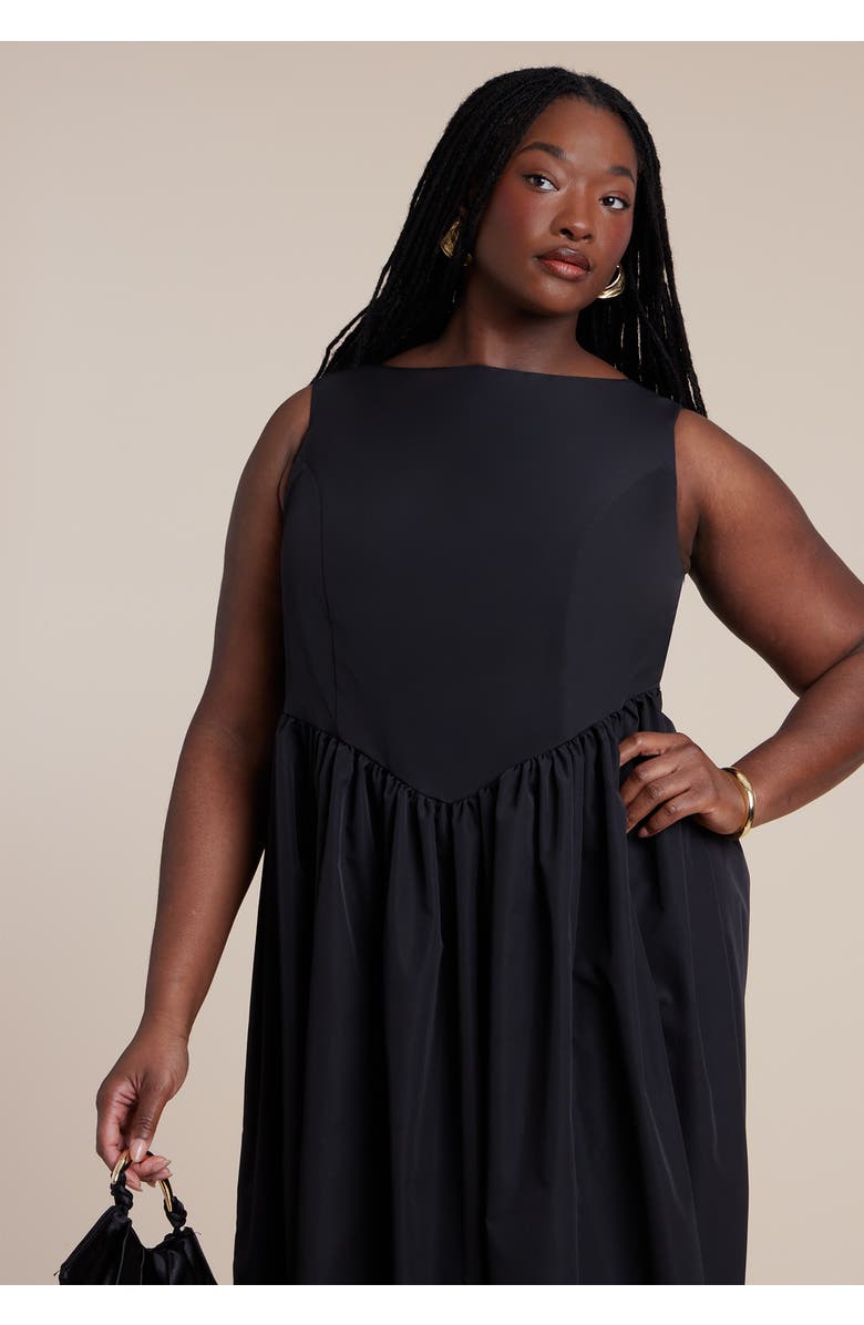 ELOQUII Boat Neck Flare Midi Dress, Alternate, color, Black Onyx