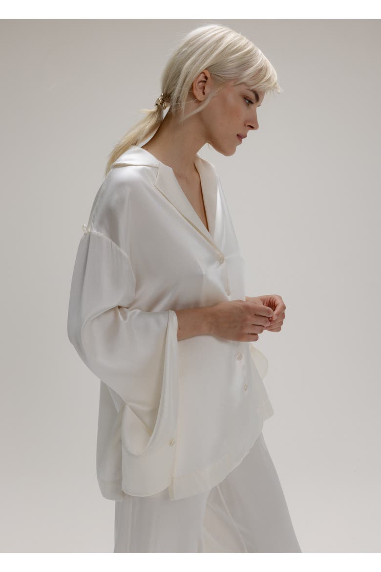 Silk Button Up Shirt, Alternate, color, Milk White