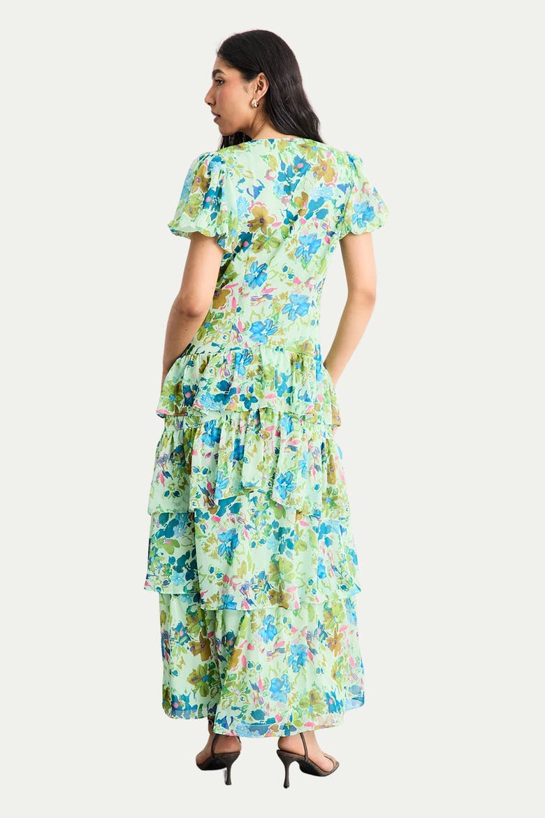 Waist Puff Sleeve Tiered Midi Dress, Alternate, color, Green