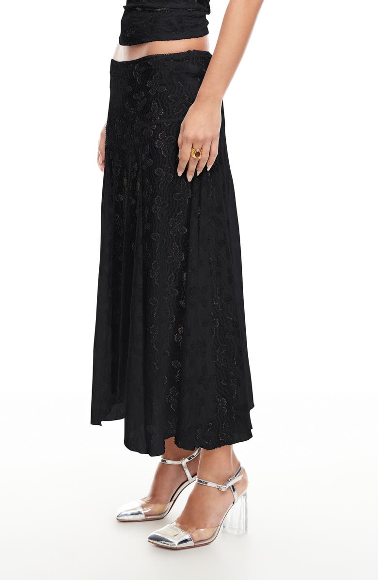 LIONESS Tidal Pointelle Asymmetric Midi Skirt, Alternate, color, Ink