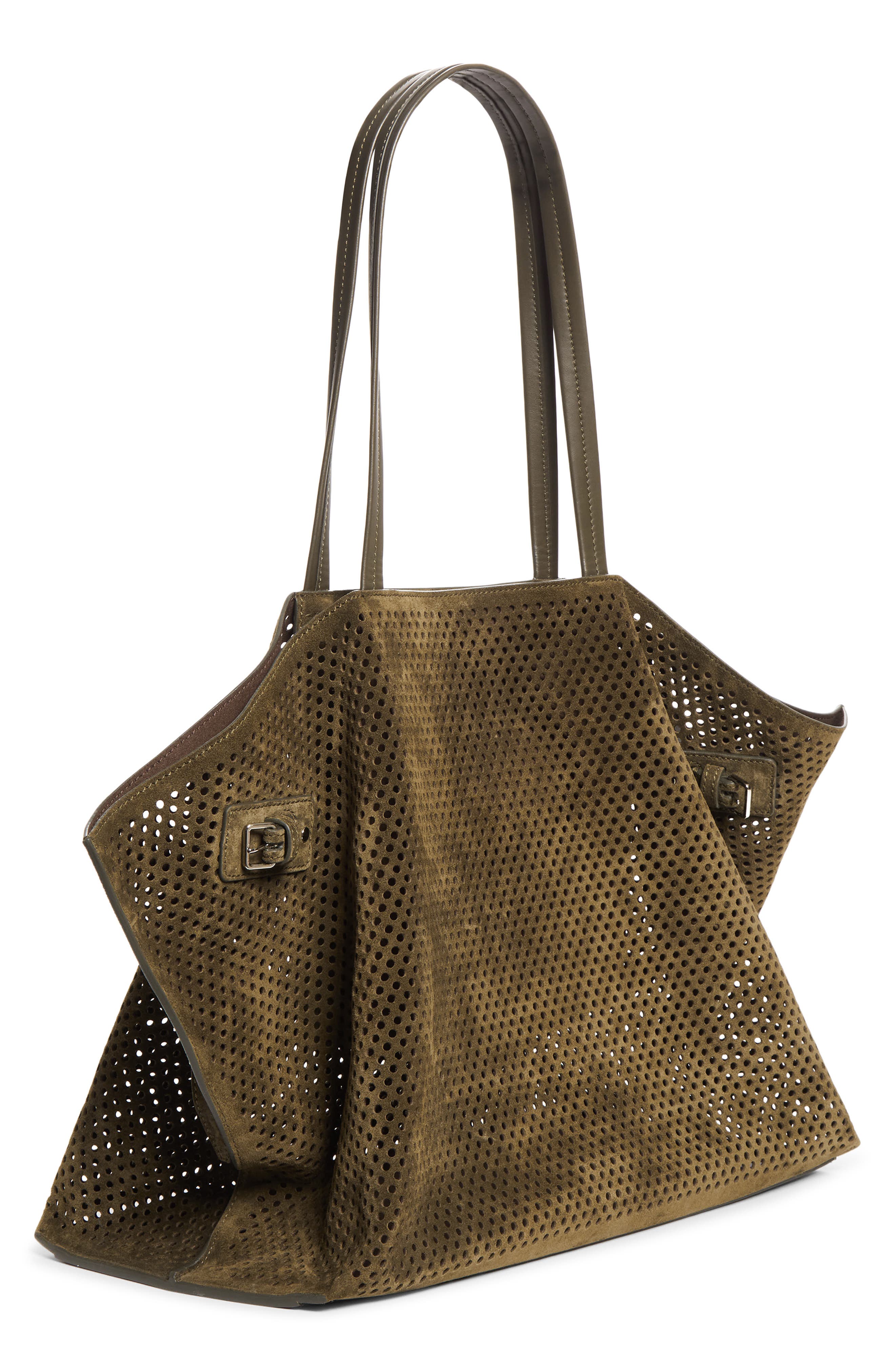 Days Perforated Suede Tote, Alternate, color, OLIVE